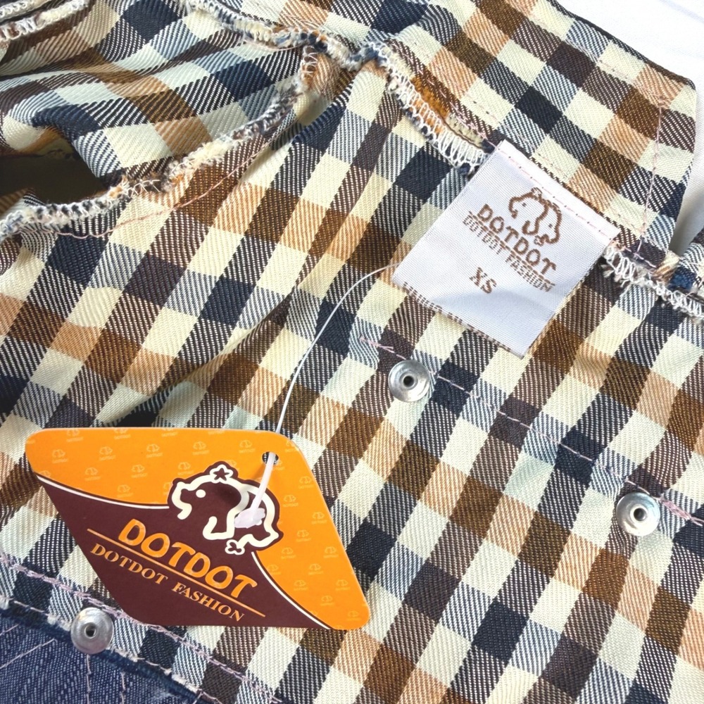 DotDot Fashion Dog Overalls XS Blue Brown Plaid Denim Pet Jumpsuit NWT